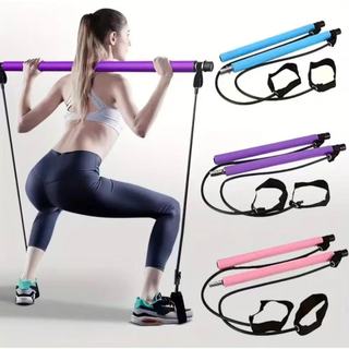 Barra de Pilates com Faixas Elásticas – Bastão para Exercícios Alongamento Treino Fitness…