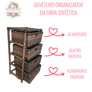 Gaveteiro Organizador 4 Gavetas Fibra Sintética 32x44x85 Banheiro Quarto Closet Montado