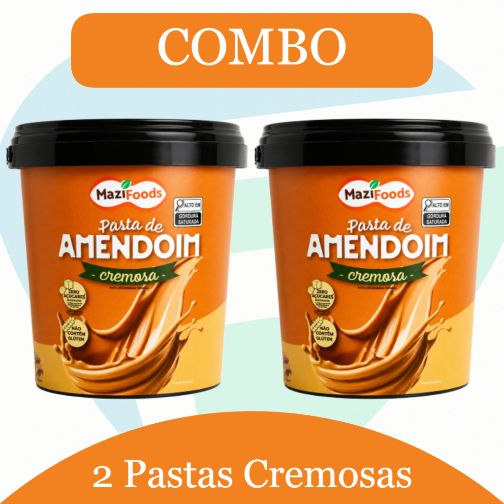 Kit 2 Pasta de Amendoim Cremosa Zero Açúcar Sem Glúten 2KG Delicioso