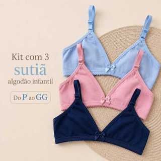 Kit Com 3 Sutiã Infantil Sem Bojo Forrado Menina Moça Sutiã Juvenil Algodão Confortável