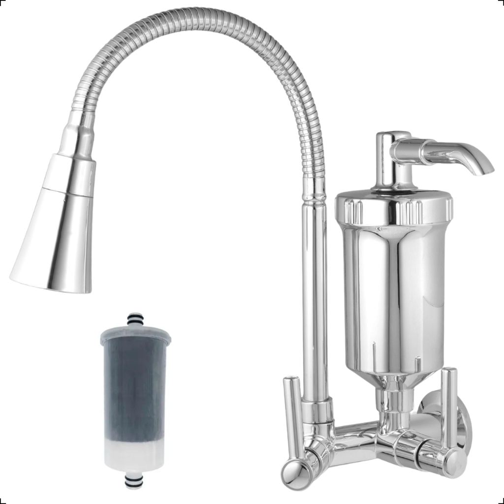 Torneira Gourmet Cozinha Parede Com Filtro Bica Flexível 2 Jatos Cromada Para Pi