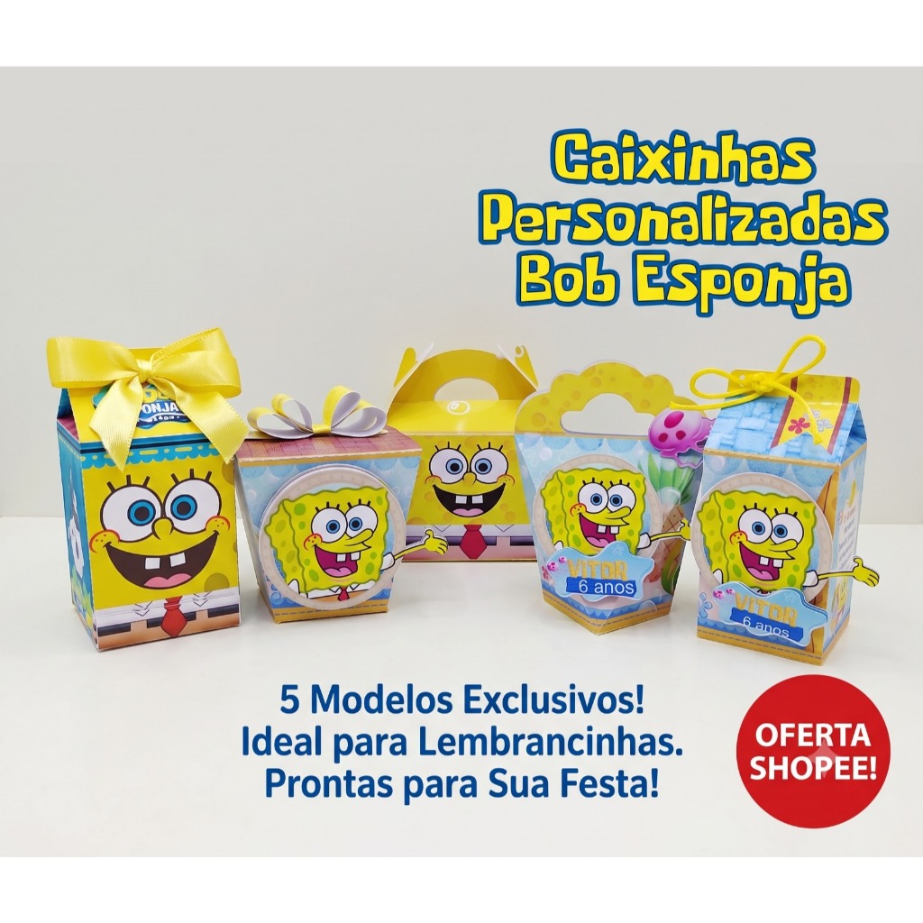 Kit Caixinhas Personalizadas Bob Esponja | Lembrancinhas Festa Infantil com Aplique 3D