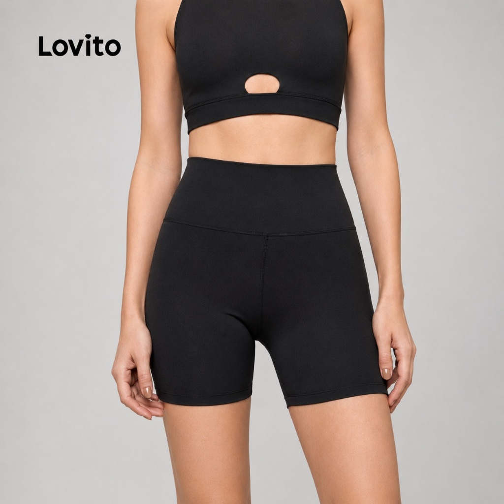 Lovito Bermuda Esportiva Feminina com Cós Largo SSB17061736