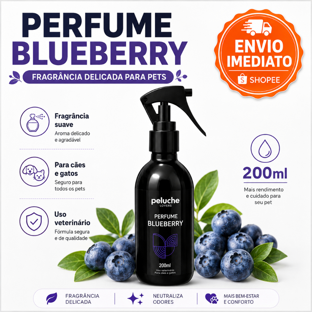 Perfume de Blueberry para PET - Cachorro e Gato Peluche Premium