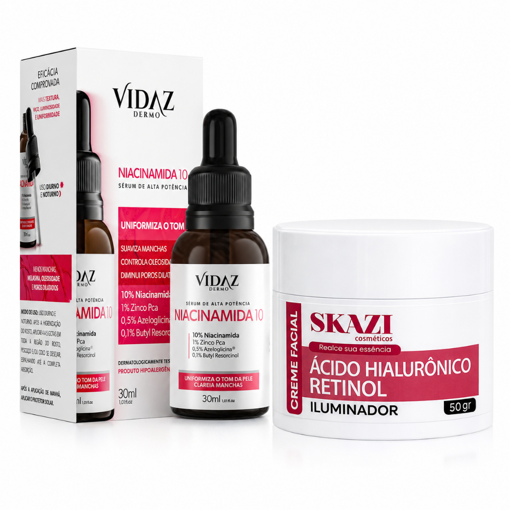 Kit Skazi Skincare Niacinamida + Ácido Hialurônico Retinol | Sérum Facial Clareador Anti-Idade