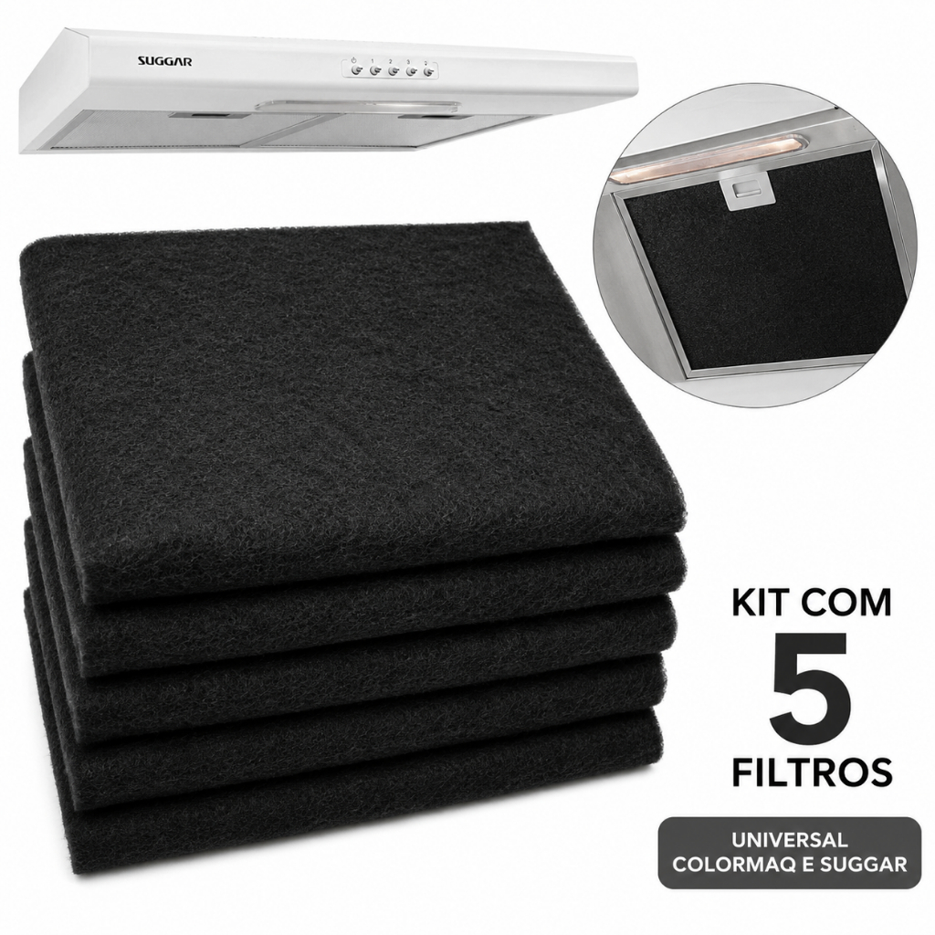 Imagem Kit 5 Filtros de Manta para Coifa Exaustor Depurador Universal Colormaq Suggar Mondial Colombo Antigraxa