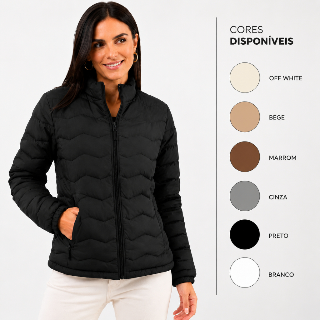 Jaqueta Bobojaco Puffer Sem Forro Com Capuz Feminina Bomber Promocional Inverno