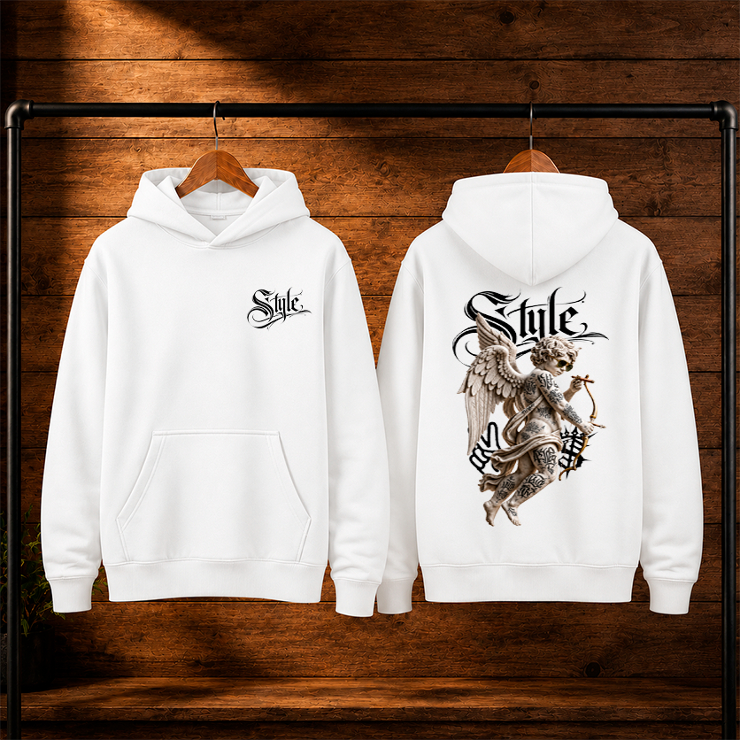 Blusa Moletom Canguru Streetwear Estampado ANGEL 01 Unissex e Flanelado Blusa de Frio