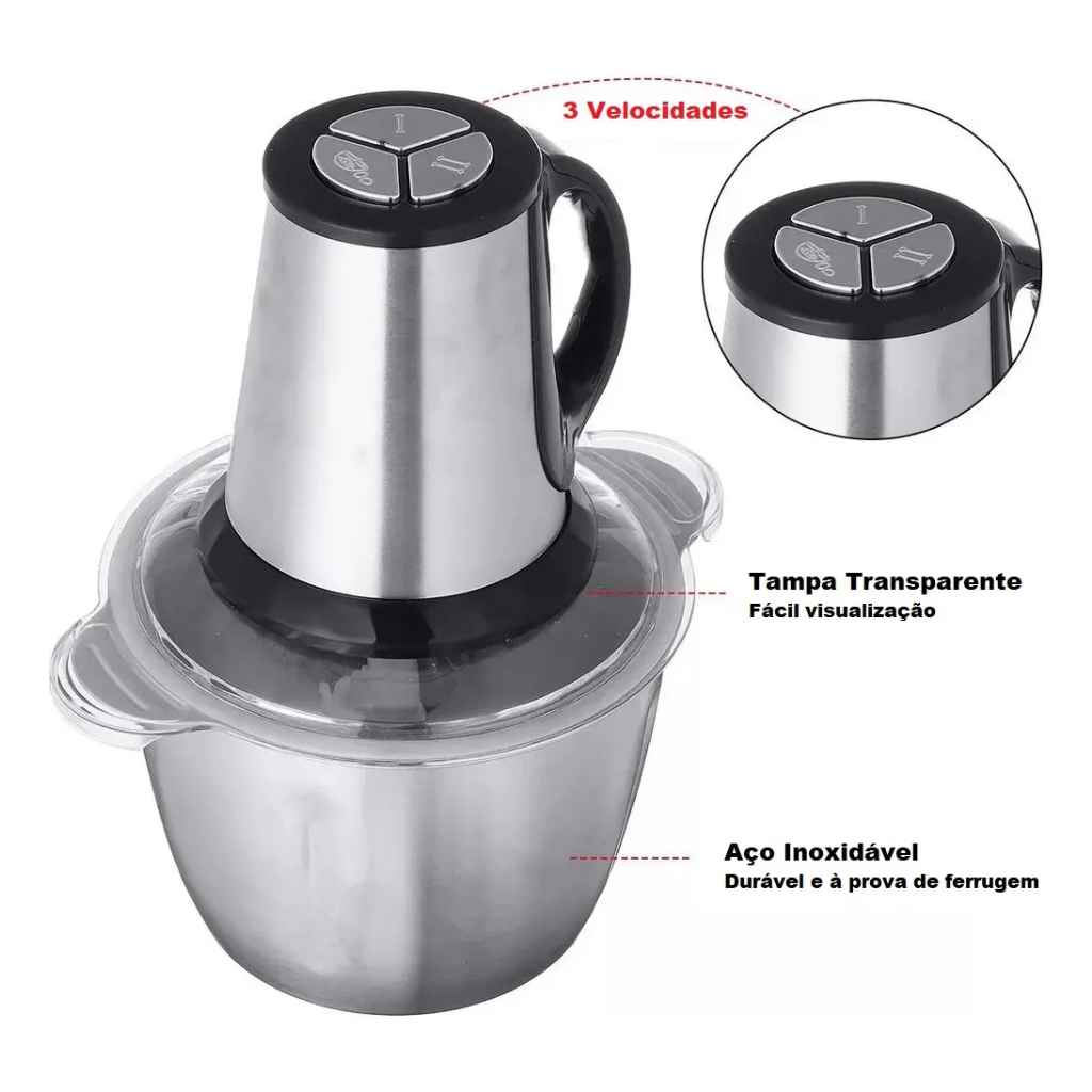 Processador de Alimentos 3L Elétrico Triturador Picador Carnes Legumes Multiprocessador Cozinha