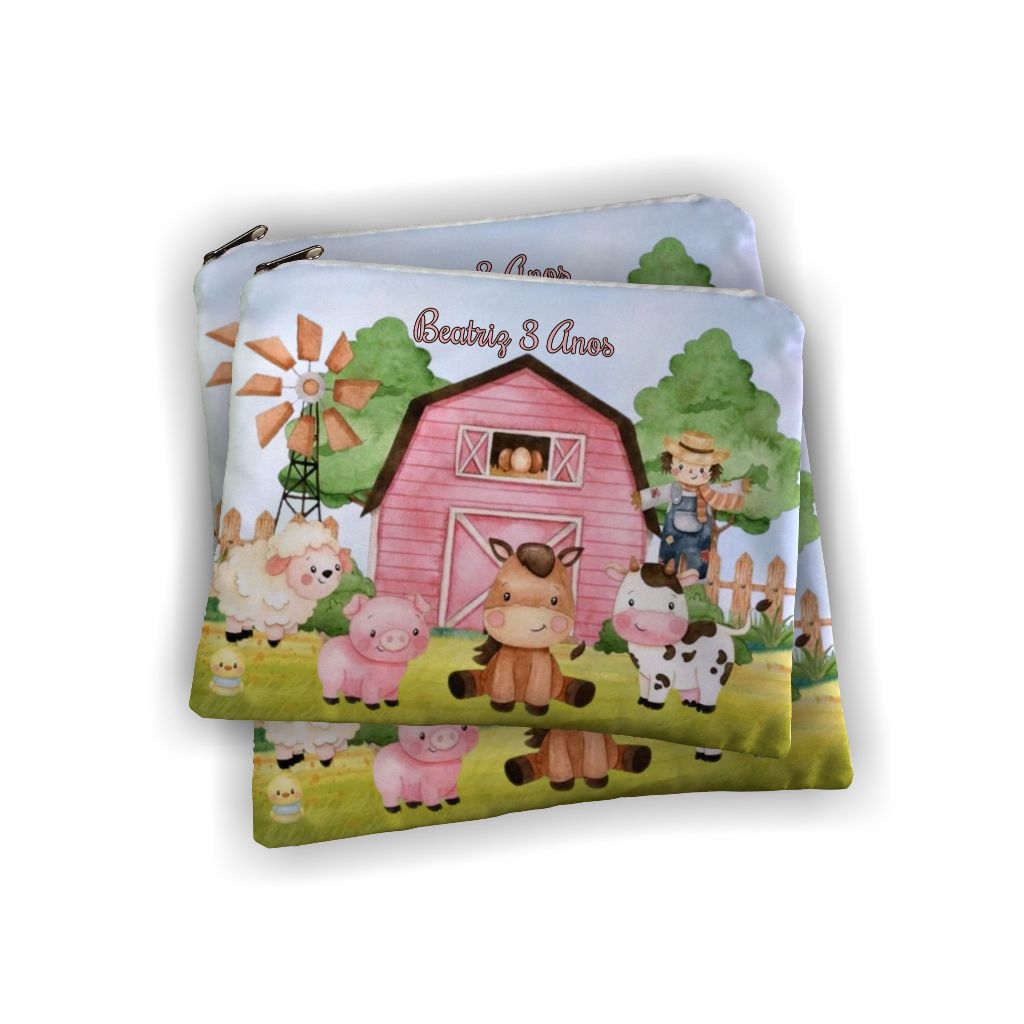 3 Lembrancinhas Necessaire Bolsa Personalizada Fazendinha Menina Aniversário Envio Rápido