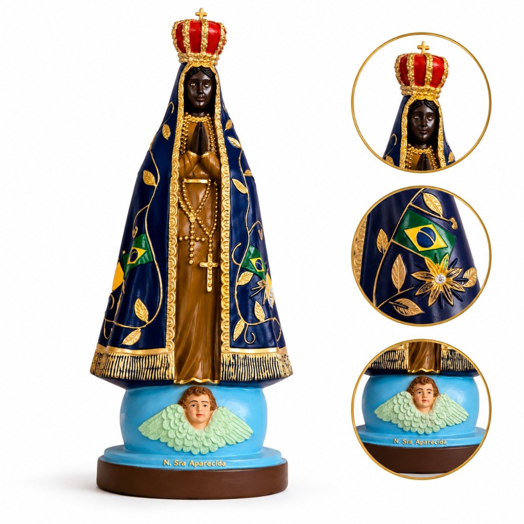 Imagem Nossa Senhora Aparecida Decorativa Em Gesso Manto Azul Em Gesso 20 Cm