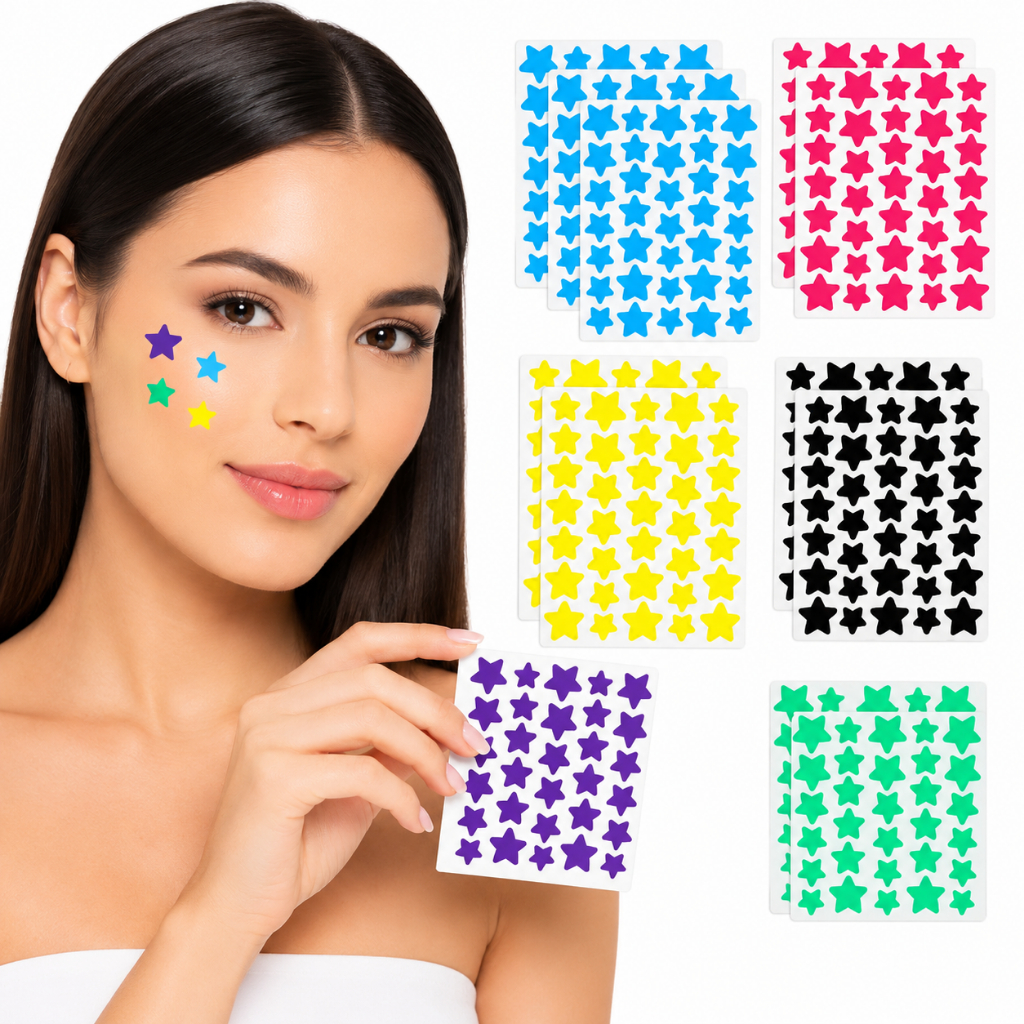 Kit 80 Patches Para Remoção De Acne Em Forma De Estrela -Adesivos De Cuidados Faciais Para Espinhas E Manchas