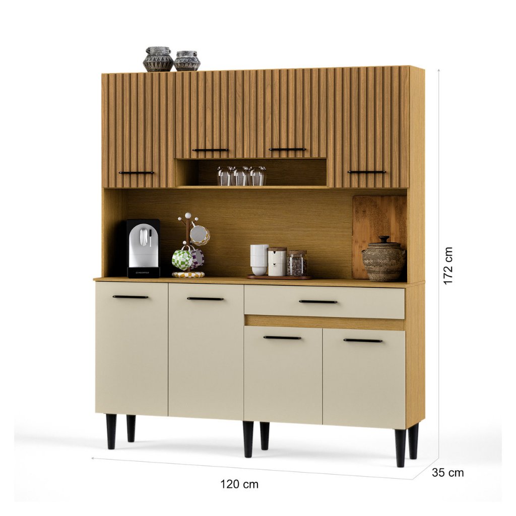 Armário De Cozinha Completa Com Balcão 8 Portas E Gaveta Com Nicho Organizador Compacta Sofia — imagem 2 de 2