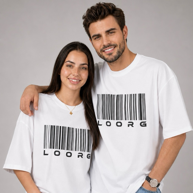 Camiseta Oversized Unissex LOORG Estampa Código de Barras 100% Algodão Streetwear