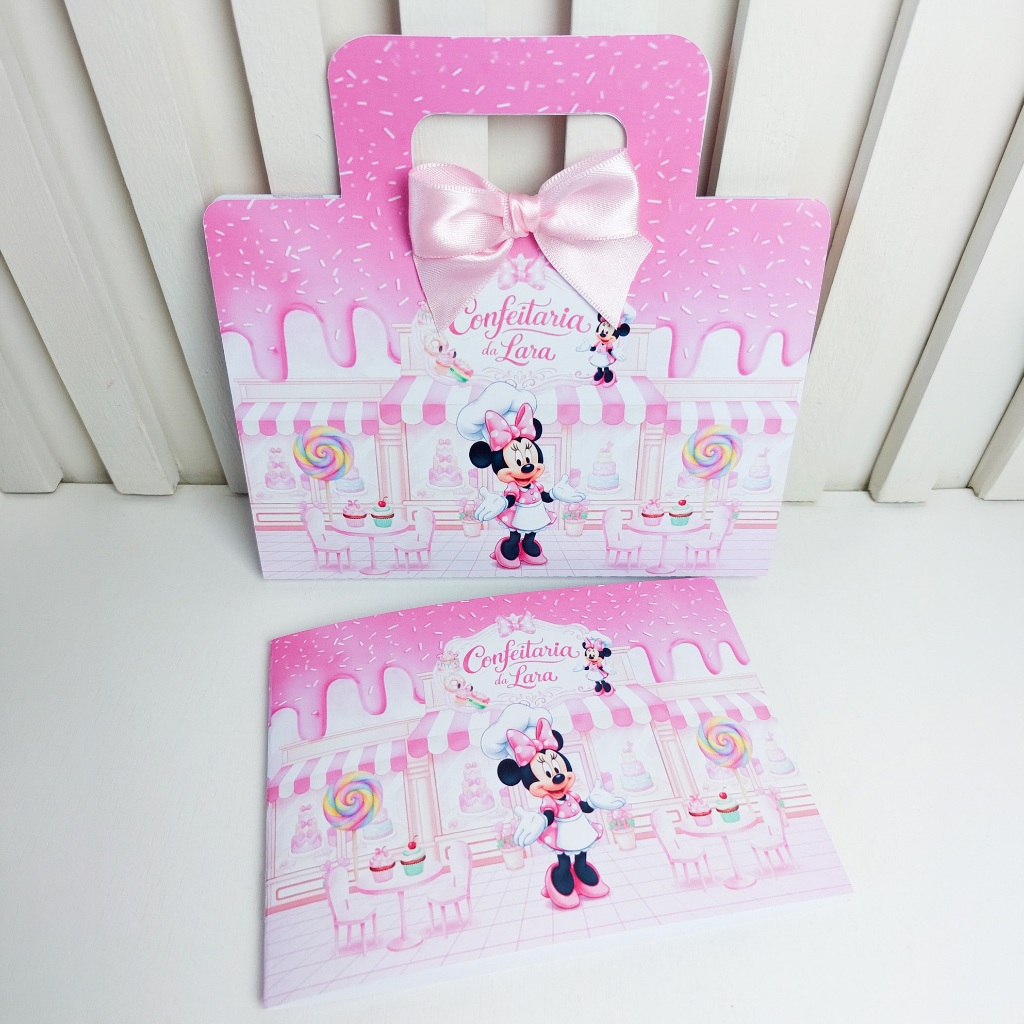 Kit Maleta de Colorir Confeitaria da Minnie - Lembrancinha Festa Infantil, Brinde Crianças, Aniversário Personalizado