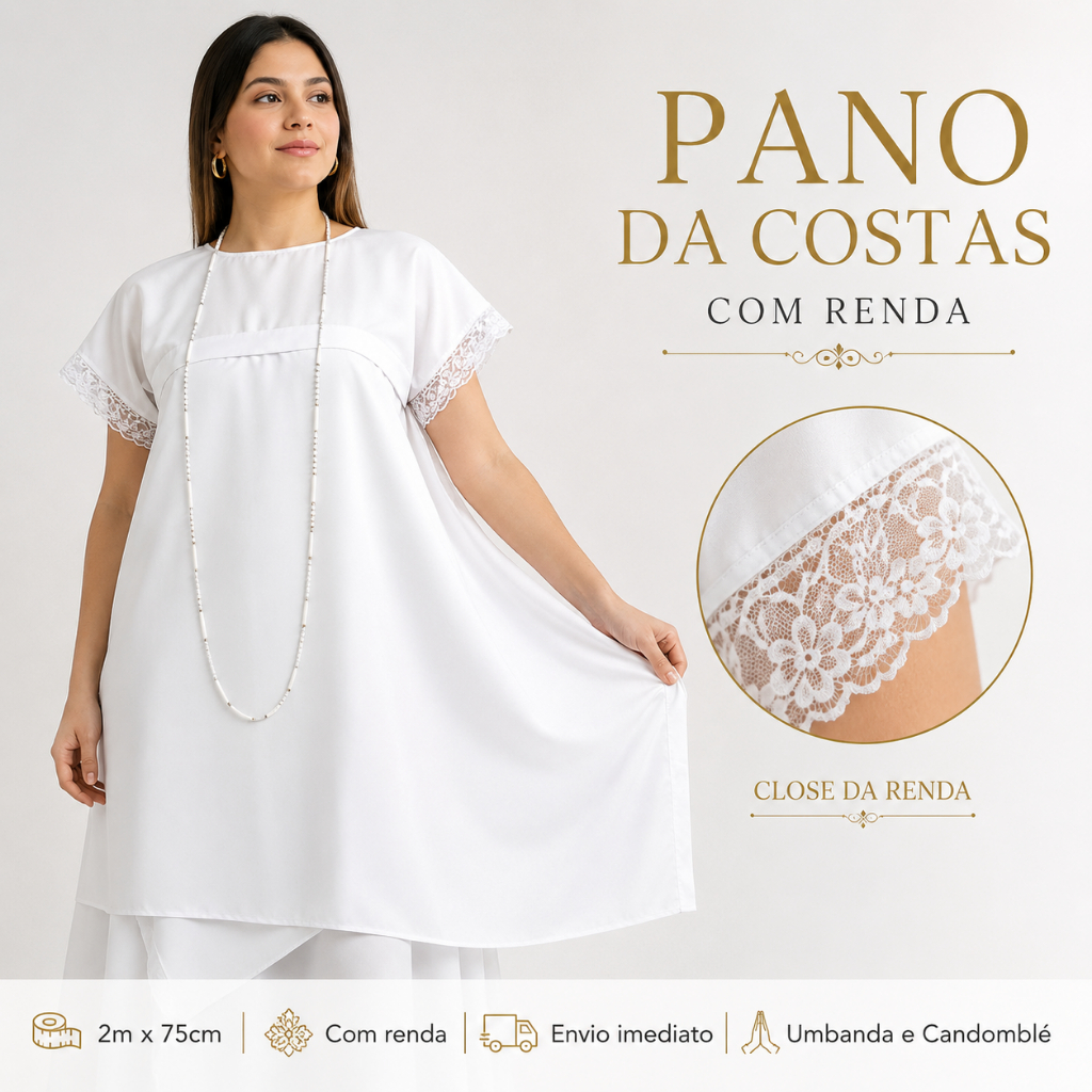Pano da Costa Umbanda Candomblé Roupa de Santo Terreiro Axé 2m x 75cm com Renda