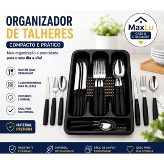 Organizador de Talheres com Talheres 25 Peças | Porta Talheres para Gaveta | Talheres | Garfos |  Colheres | Facas