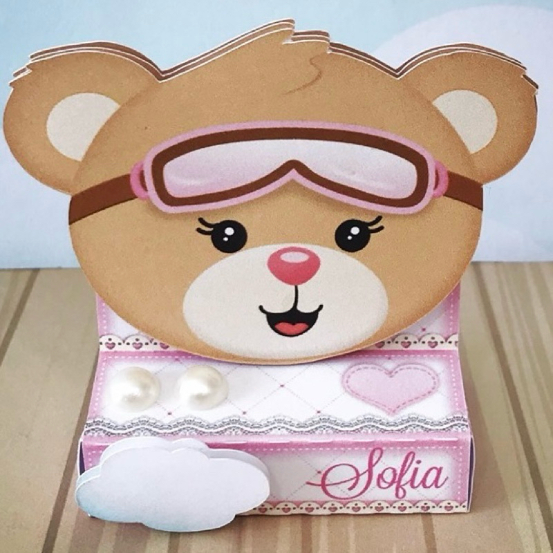 10 Caixinhas Porta Bis Duplo Personalizado Ursinha | Lembrancinhas | Com Nome e Idade | Com Aplique 3D | Festa Infantil