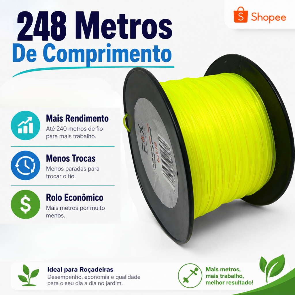 Detalhes do Fio Nylon Roçadeira 2mm 248m Redondo Carretel Para Corte Grama Jardim Mato
