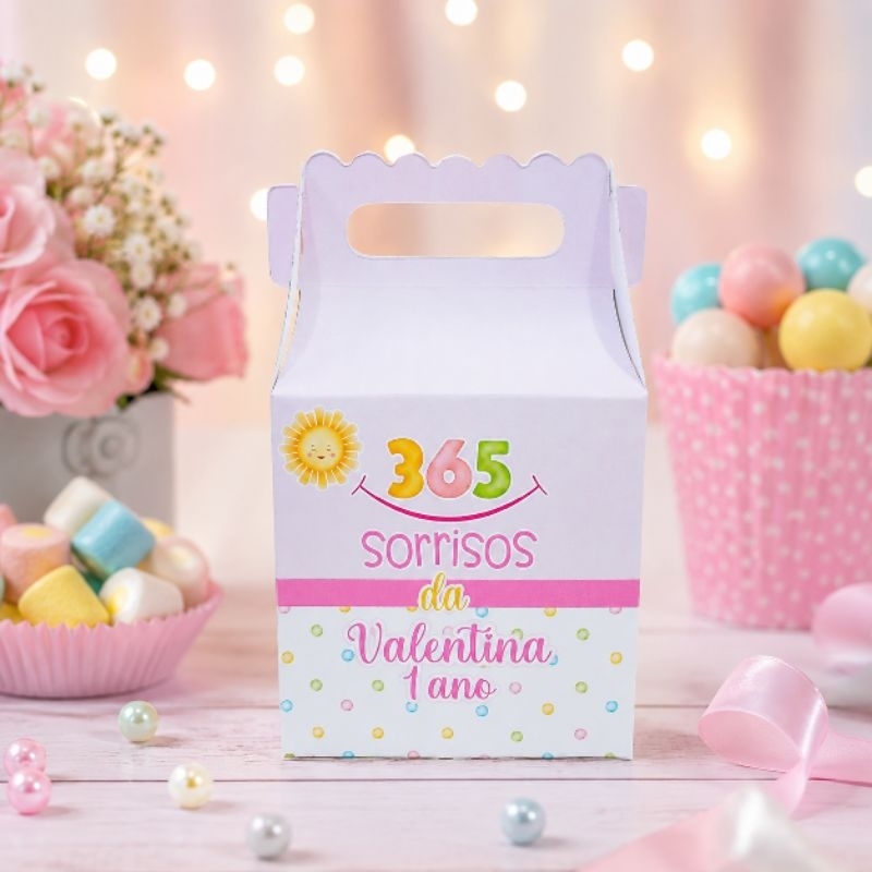 Kit Maletinha 365 Sorrisos Rosa Personalizada - Lembrancinha de Festa - Aniversário - Decoração / DESMONTADO