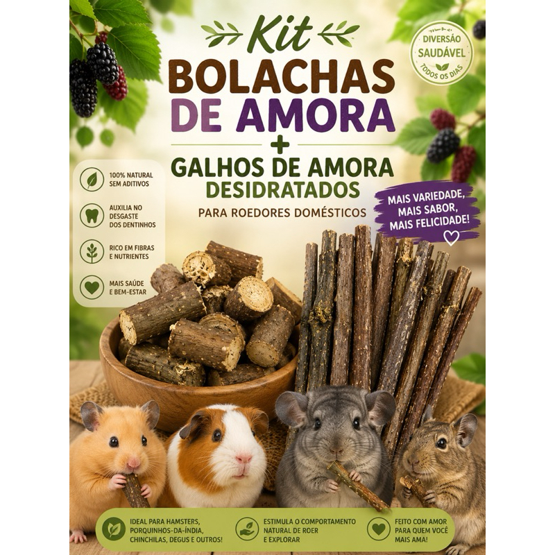 Bolacha de Amora + Galhos de amora para Roedores domesticos