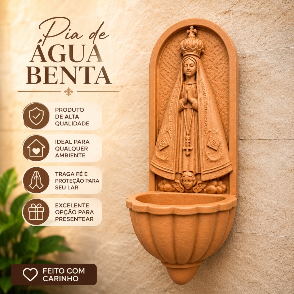 Pia de Água Benta Nossa Senhora Aparecida de Parede | Decoração Religiosa Católica para Altar e Capela