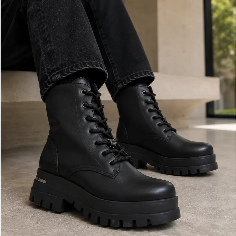 Bota Coturno Via Marte Solado Tratorado Detalhe Com Strass 007-015 Original Oferta