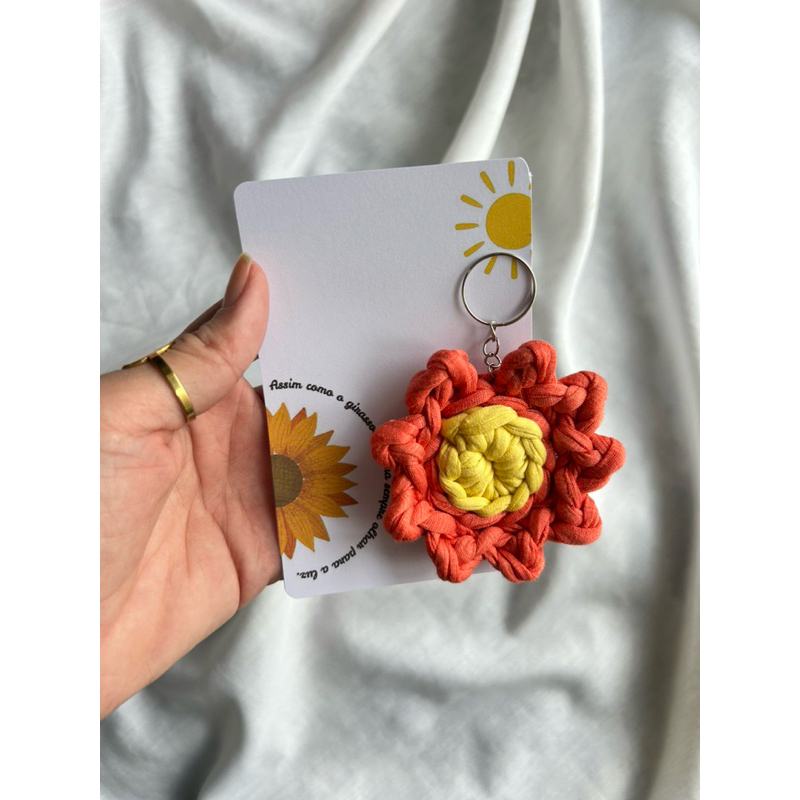 Chaveiro Girassol Crochê Lembrancinha Personalizada Presente Criativo Mimo Artesanal Brinde Clientes Professoras Eventos
