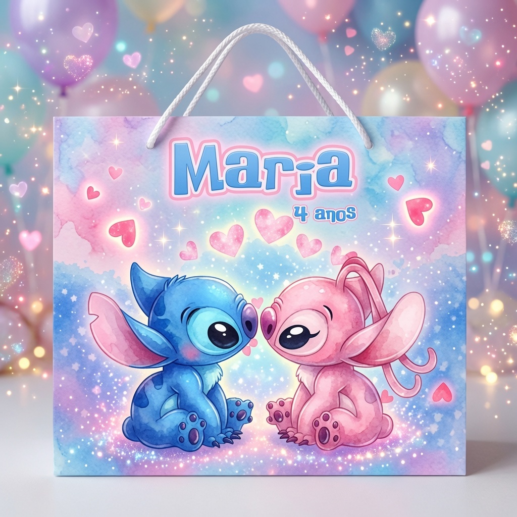 Sacolinha Personalizada Stitch Pegue e Monte Desmontada Lembrancinha Festa Infantil
