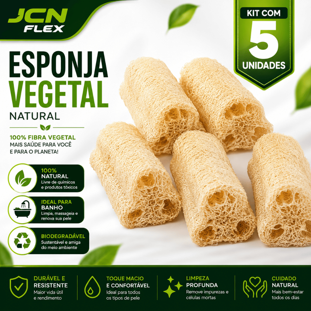 Kit Com 5 Bucha Esponja Vegetal Natural Ecológica Para Banho Esfoliação