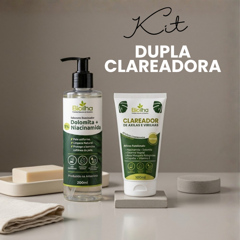 Kit Clareador Axilas e Virilhas + Sabonete Iluminador Dolomita e Niacinamida | Bioilha