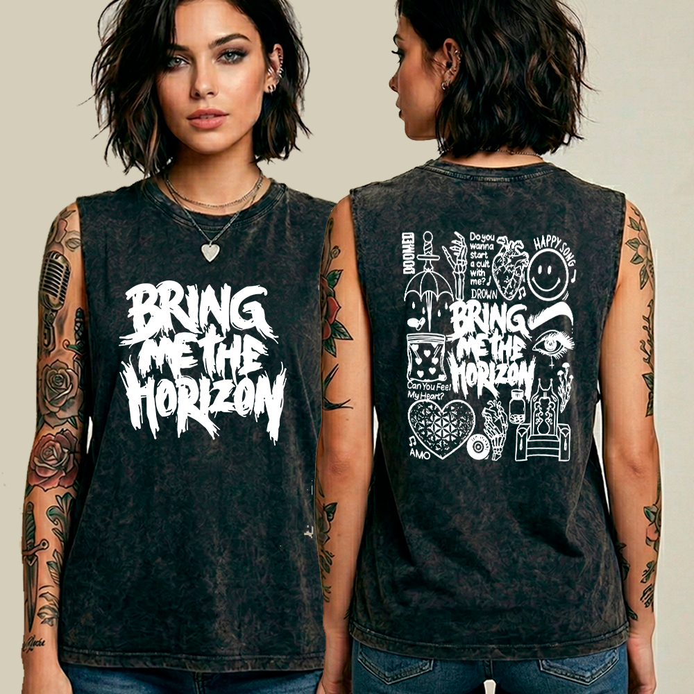 Camiseta Regata Manchão Oversized Estonada Bring me The Horizon Banda Rock Metal Gotico Punk Unissex