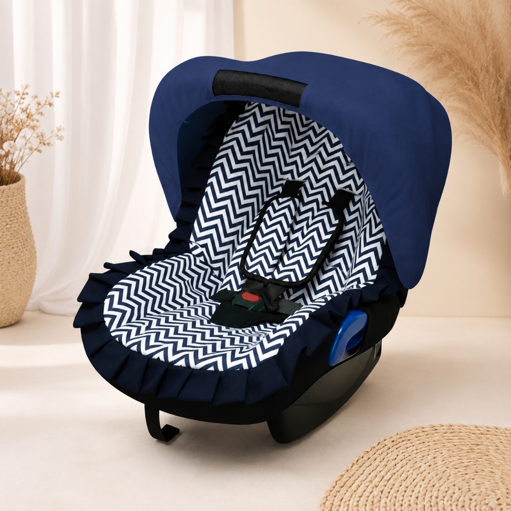 Kit Capa de Bebe Conforto + Protetor de Cinto + Capota Solar com Tecido Estampado 100% Algodão