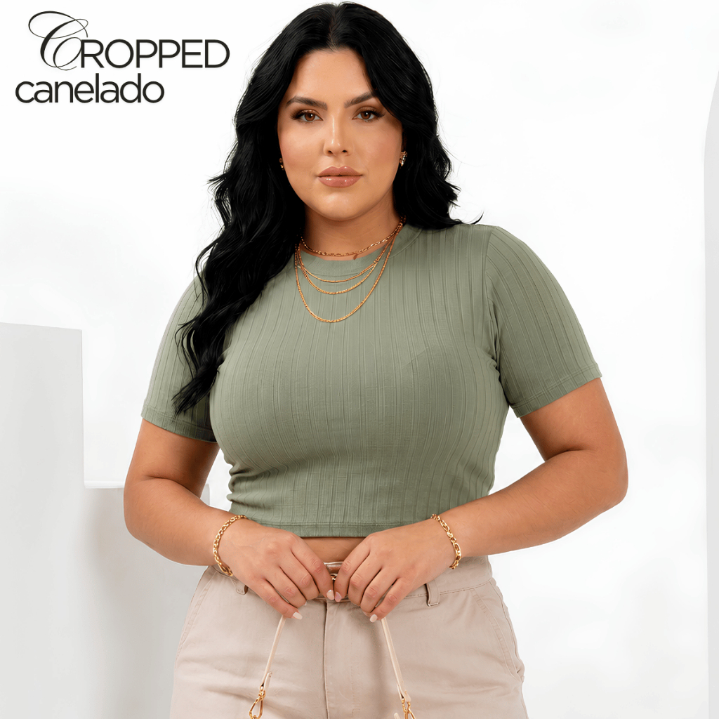Blusa Cropped Feminina Canelado Premium Manga Curta Caimento Perfeito Modela o Corpo Básica Casual