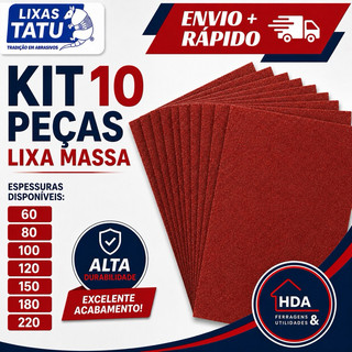 Lixa Para Massa Kit 10 Unidades Parede Reboco Massa Corrida Gesso 60 A 220 - Lixas Tatu