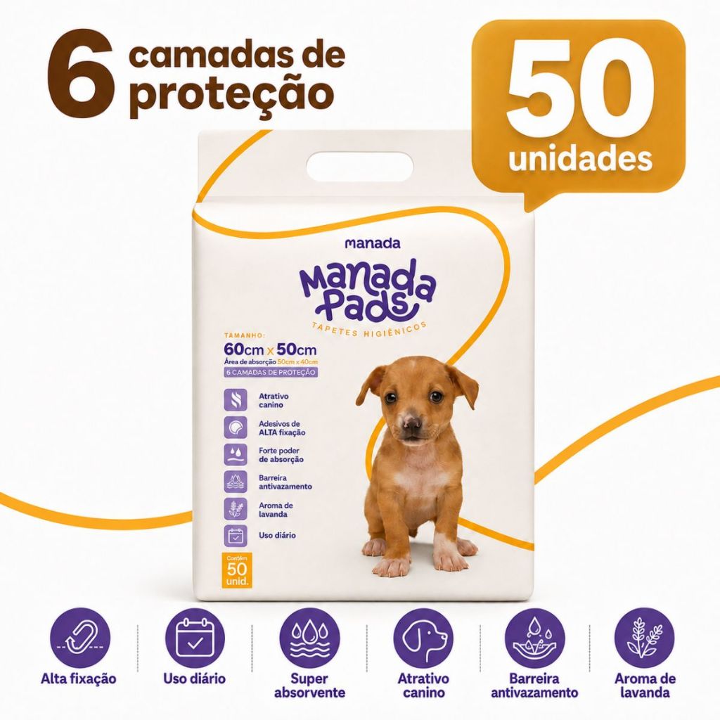 Tapetes Higiênico Para Cães Manada Pads Neutro 50cmx60cm 50Un