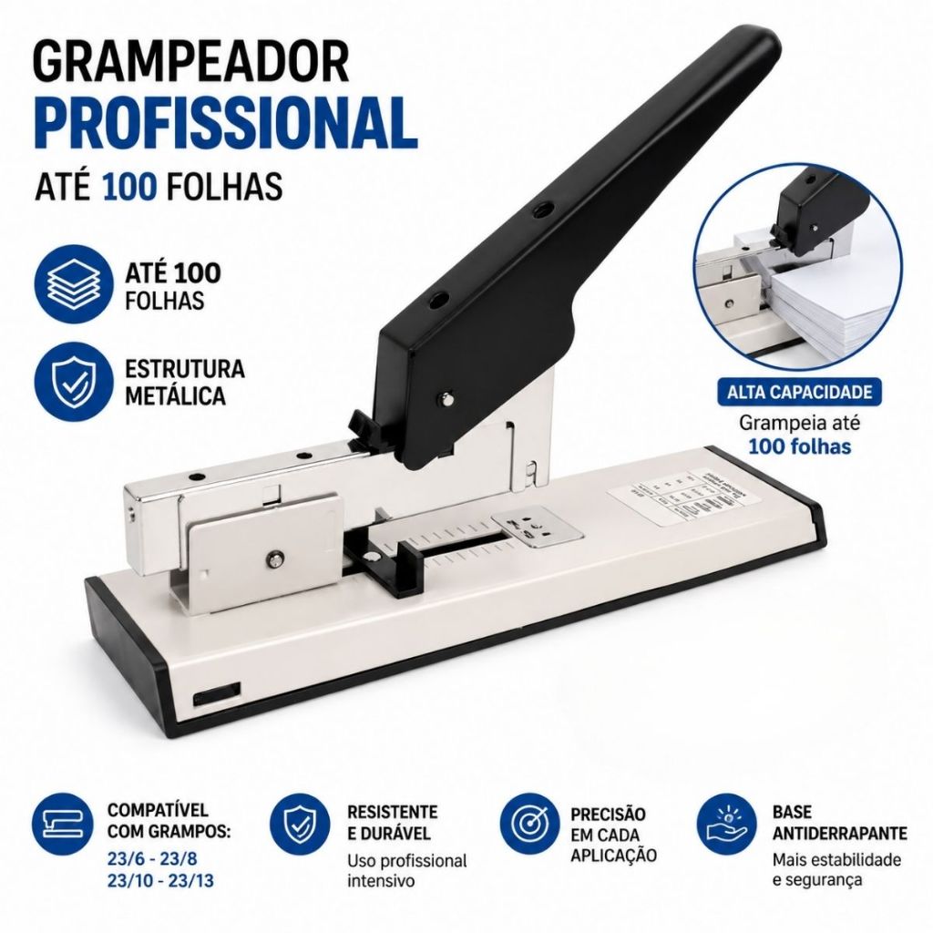 Grampeador 100 ou 240 Folhas Metal Profissional Escritório Grande
