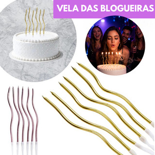 Kit 6 Velas de Aniversário Curvas Parafina Luxo para Bolo Decoração Festa Casamento