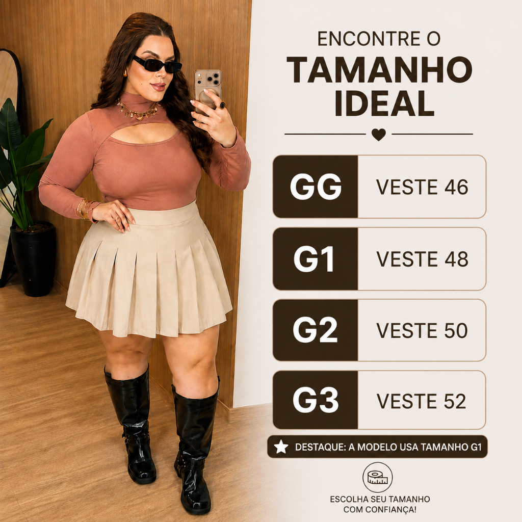 Saia Plus Size Curta Festa Alfaiataria Plissada Elegante GG G1 G2 G3 Com Zíper