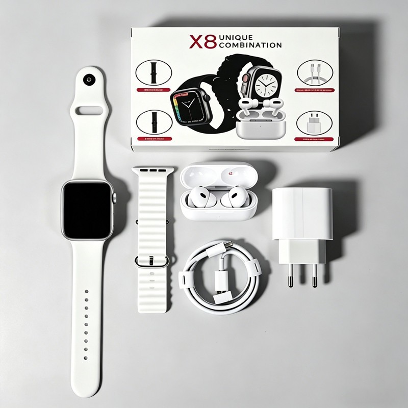 kit Smartwatch Relógio Inteligente 2026 Novo X8 2.2 Polegadas Para iOS Android Completo 6 Em 1 i13 TWS/Carregador
