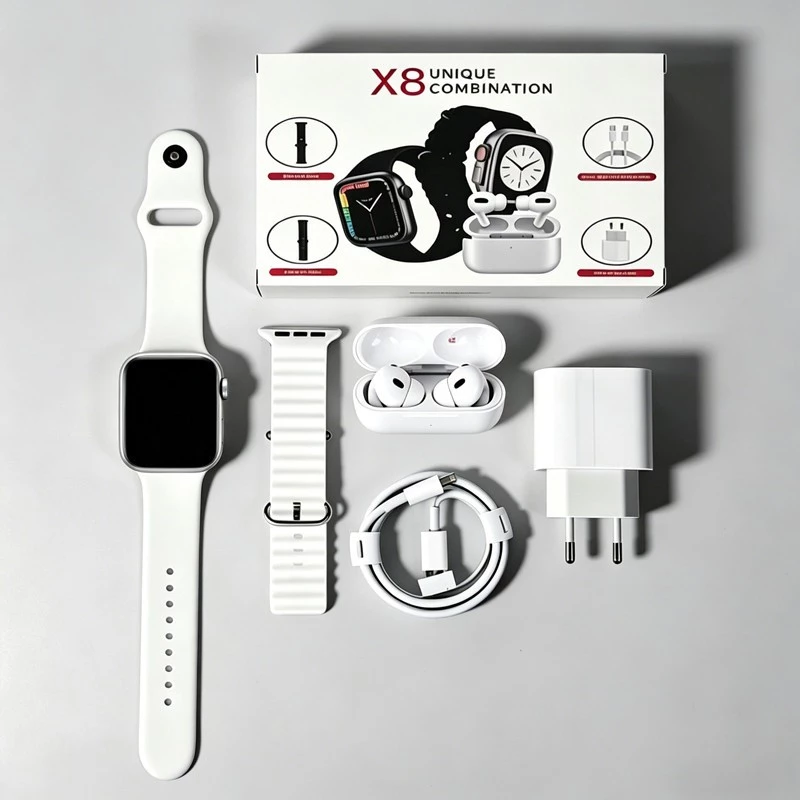 kit Smartwatch Relógio Inteligente 2026 Novo X8 2.2 Polegadas Para iOS Android Completo 6 Em 1 i13 TWS/Carregador