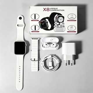 kit Smartwatch Relógio Inteligente 2026 Novo X8 2.2 Polegadas Para iOS Android Completo 6 Em 1 i13 TWS/Carregador
