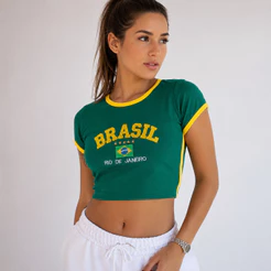 Camiseta Cropped Brasil Feminina Bordada BabyTee Ribana