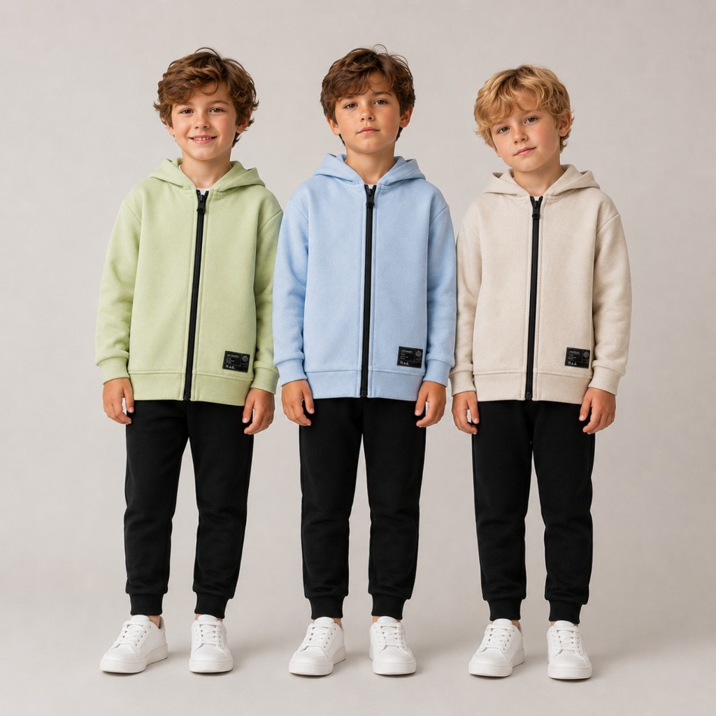 Conjunto Infantil Menino Peluciado Jaqueta com Zíper e Capuz + Calça Inverno Tamanhos 4 ao 8