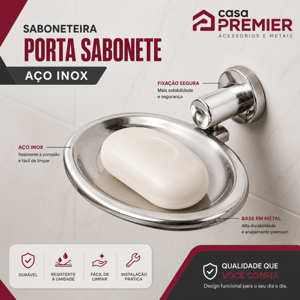 Saboneteira Stander Cromada Aço Inox Fixador Em Aluminio
