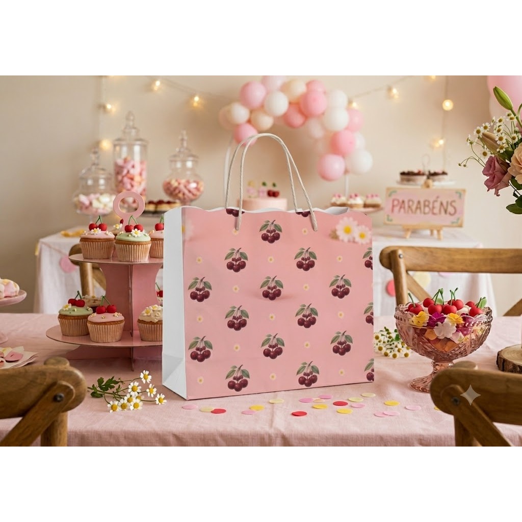 Sacolinha Surpresa Personalizada Cerejinha – Sacola de Papel para Lembrancinha Festa Infantil e Aniversário