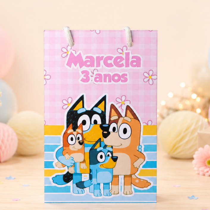 PEGUE E MONTE - Sacolinha Surpresa Personalizada BLUEY (menina) - Com Alça