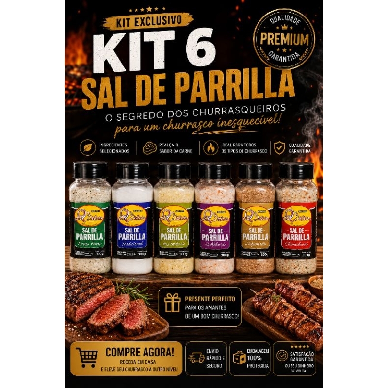 Kit 6 Parrilla para Churrasco Temperos Q Delicia