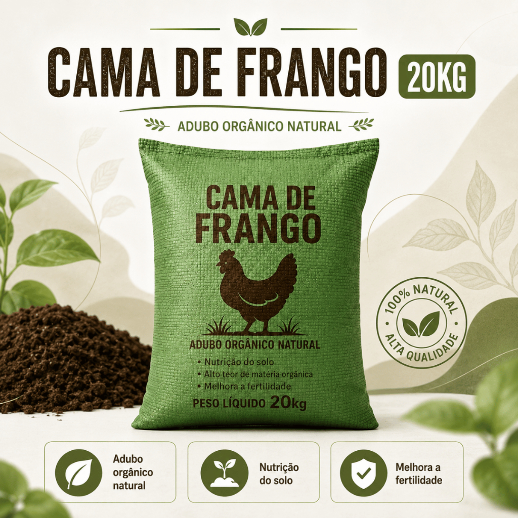 Fertilizante Orgânico Cama De Frango 20kg Para Solo Fértil Hortas Jardins E Plantas