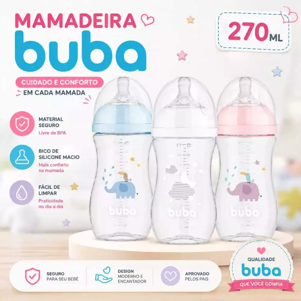Mamadeira Buba Mamadeira Bebe 270 ml Bico Silicone Sistema Anticolica Vedação Segura Mamadeira Bebe